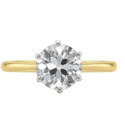 Round Old Mine Cut Natural Earth Mined Diamond Solitaire Wedding Ring 1.50 Carats