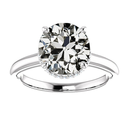 Round Old Mine Cut Real Natural Earth Mined Diamond Ring 4 Prong Set Gold 6.50 Carats