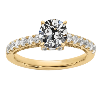 Round Old Mine Cut Real Natural Earth Mined Diamond Ring Fishtail Set Jewelry 3 Carats Yellow Gold