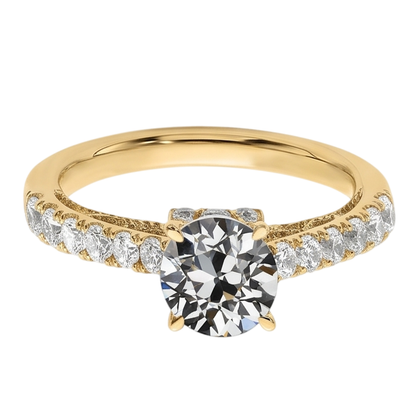 Round Old Mine Cut Real Natural Earth Mined Diamond Ring Fishtail Set Jewelry 3 Carats Yellow Gold