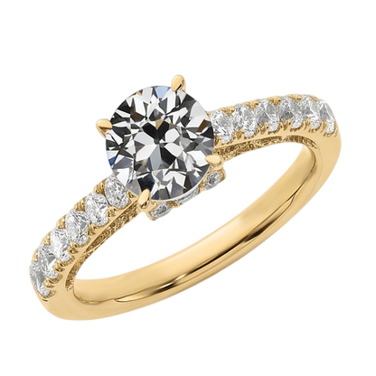 Round Old Mine Cut Real Natural Earth Mined Diamond Ring Fishtail Set Jewelry 3 Carats Yellow Gold