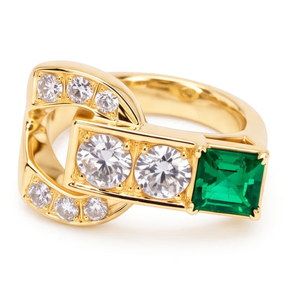 Round Old Miner Natural Earth Mined Diamond Ring With Emerald 2.75 Carats