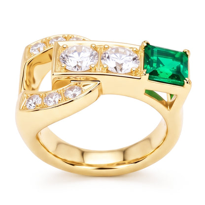 Round Old Miner Natural Earth Mined Diamond Ring With Emerald 2.75 Carats