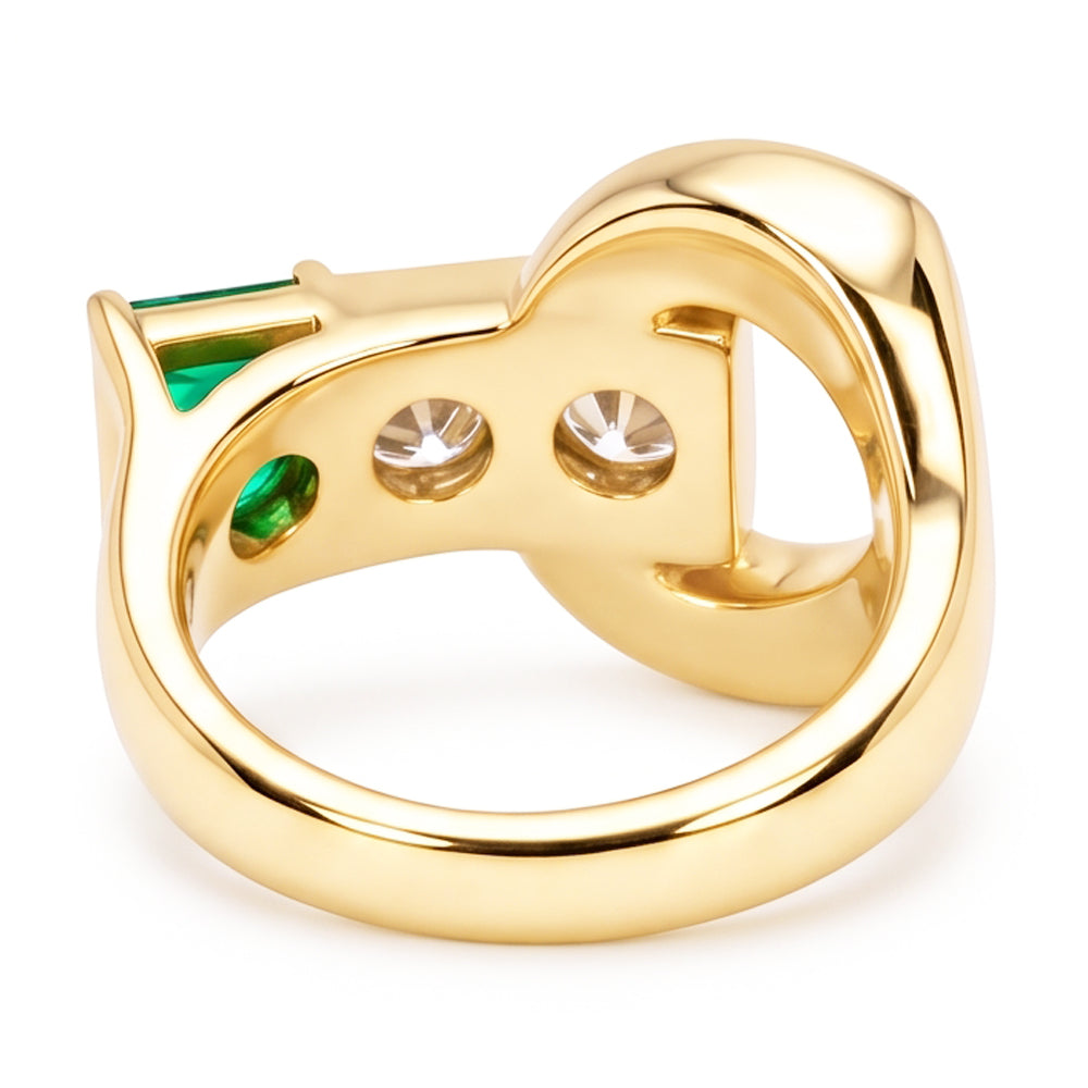Round Old Miner Natural Earth Mined Diamond Ring With Emerald 2.75 Carats