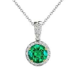 Round Pendant Green Emerald Gemstone Prong Set Necklace