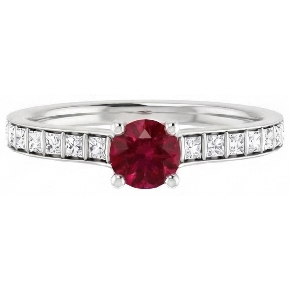 Round Ruby and Princess Natural Earth Mined Diamond Ring 2 Carats White Gold 14K