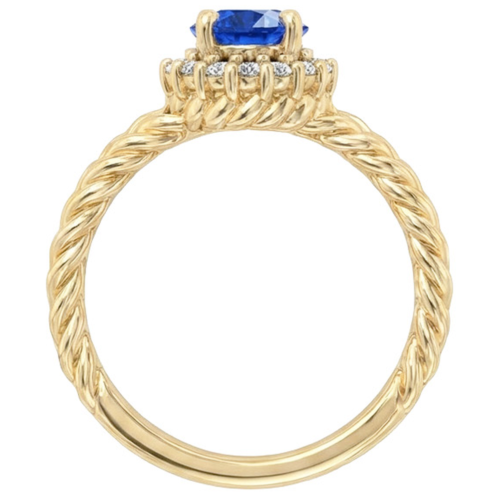 Round Sapphire And Natural Earth Mined Diamond Fancy Ring 2 Carats Yellow Gold 14K