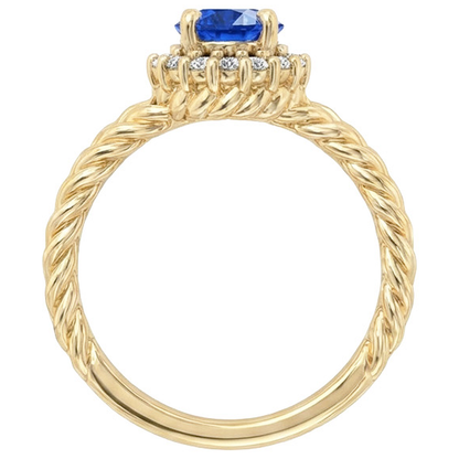 Round Sapphire And Natural Earth Mined Diamond Fancy Ring 2 Carats Yellow Gold 14K