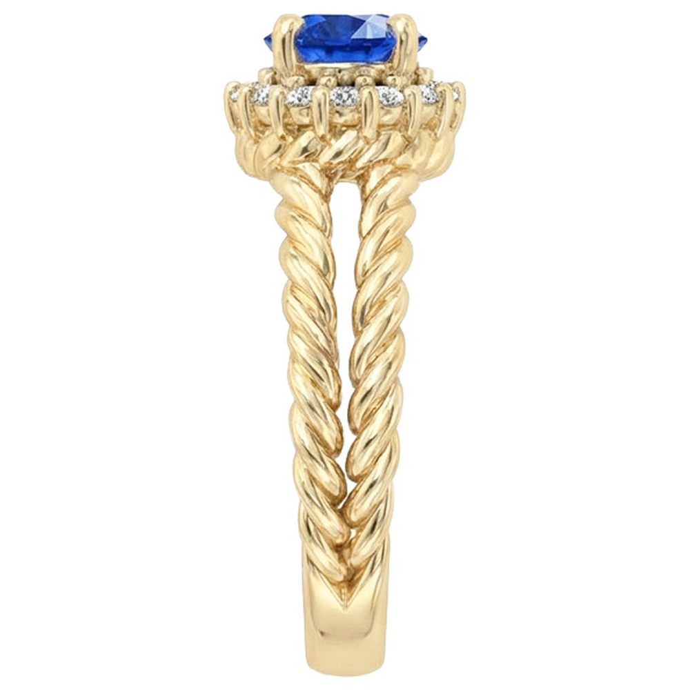 Round Sapphire And Natural Earth Mined Diamond Fancy Ring 2 Carats Yellow Gold 14K
