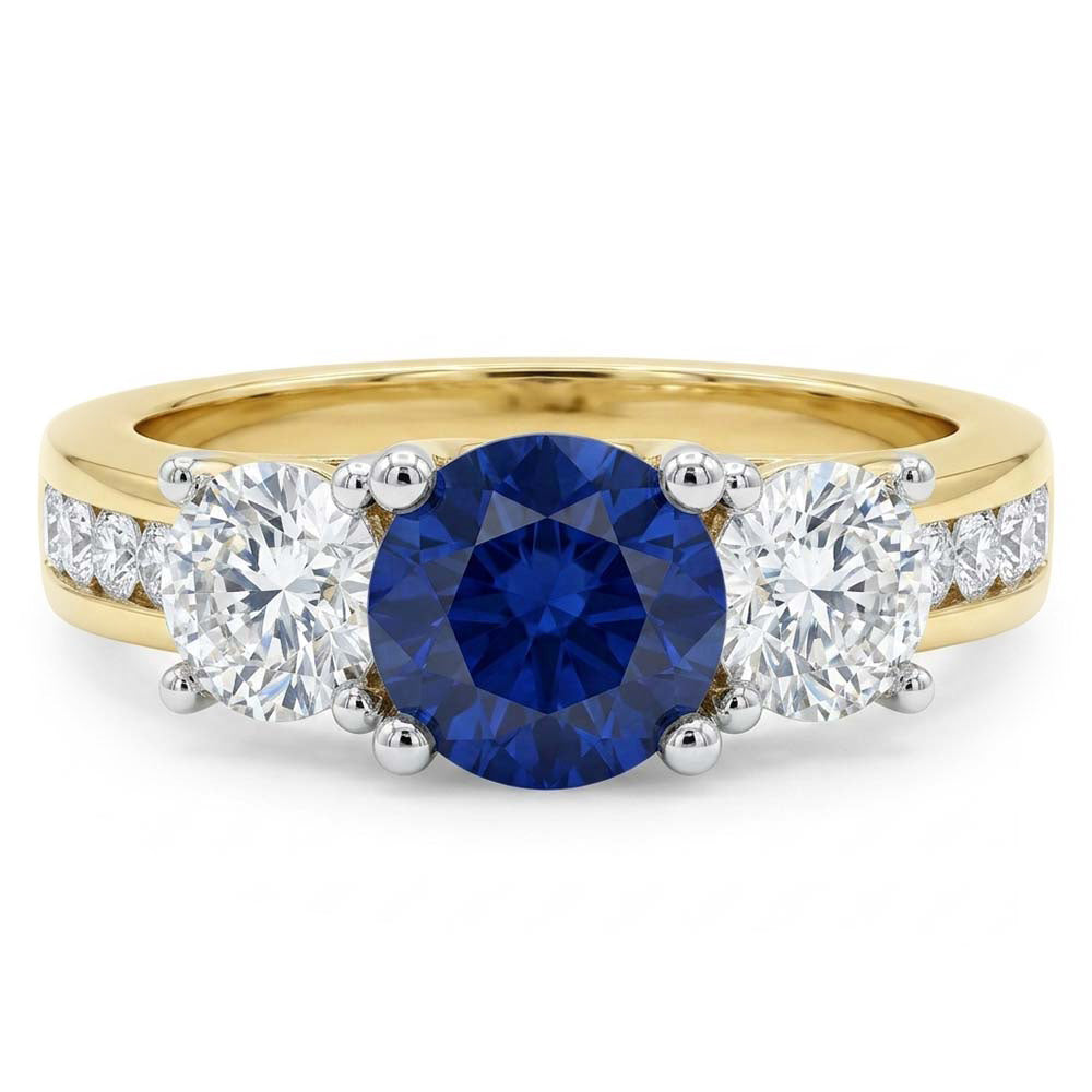 Round Sapphire Gemstone Ring Channel Set Natural Earth Mined Diamonds 4 Carats
