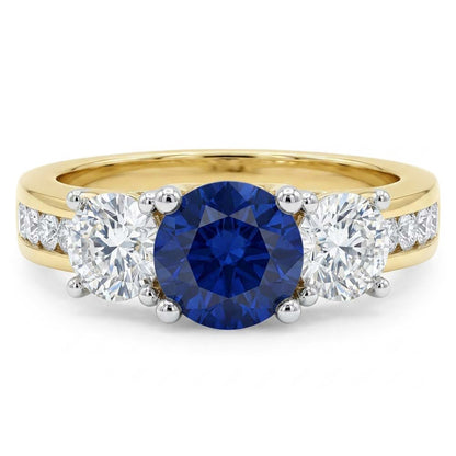 Round Sapphire Gemstone Ring Channel Set Natural Earth Mined Diamonds 4 Carats