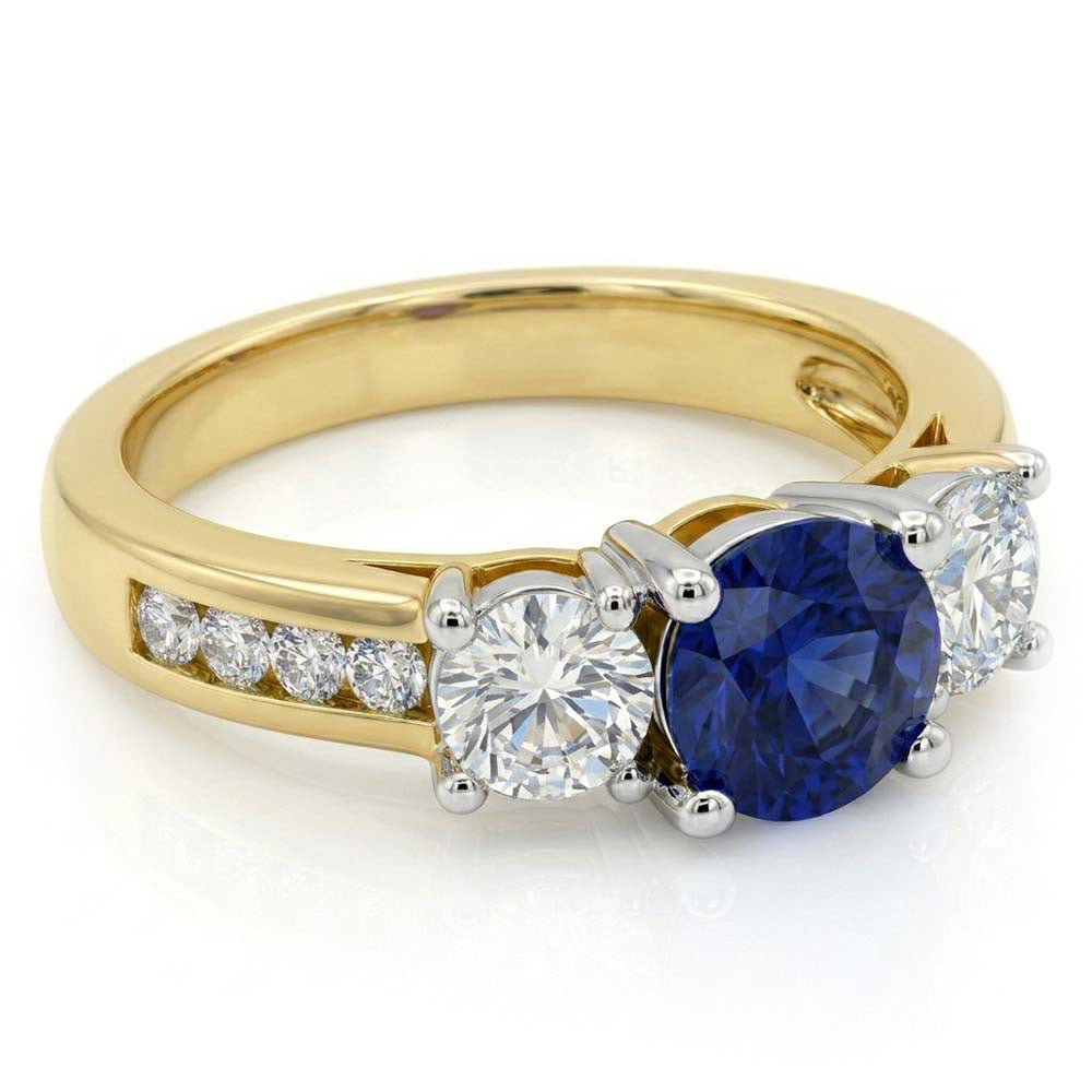 Round Sapphire Gemstone Ring Channel Set Natural Earth Mined Diamonds 4 Carats
