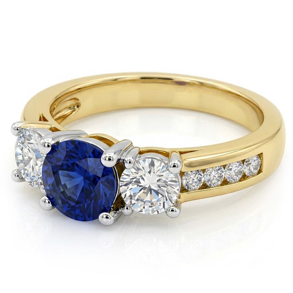 Round Sapphire Gemstone Ring Channel Set Natural Earth Mined Diamonds 4 Carats