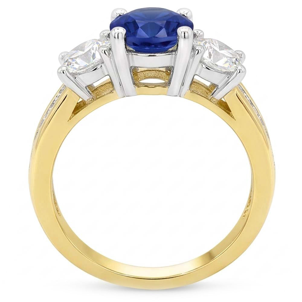 Round Sapphire Gemstone Ring Channel Set Natural Earth Mined Diamonds 4 Carats