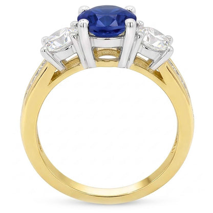 Round Sapphire Gemstone Ring Channel Set Natural Earth Mined Diamonds 4 Carats