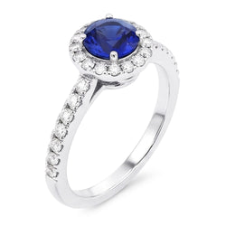 Round Sapphire Halo Ring 2.50 Carats Sparkling Natural Earth Mined Diamond Jewelry