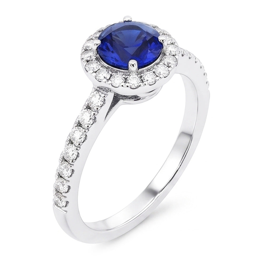 Round Sapphire Halo Ring 2.50 Carats Sparkling Natural Earth Mined Diamond Jewelry