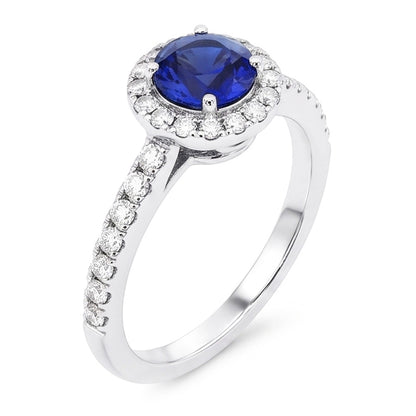 Round Sapphire Halo Ring 2.50 Carats Sparkling Natural Earth Mined Diamond Jewelry