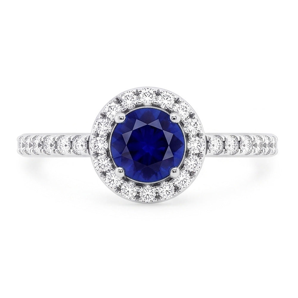 Round Sapphire Halo Ring 2.50 Carats Sparkling Natural Earth Mined Diamond Jewelry