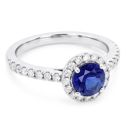 Round Sapphire Halo Ring 2.50 Carats Sparkling Natural Earth Mined Diamond Jewelry