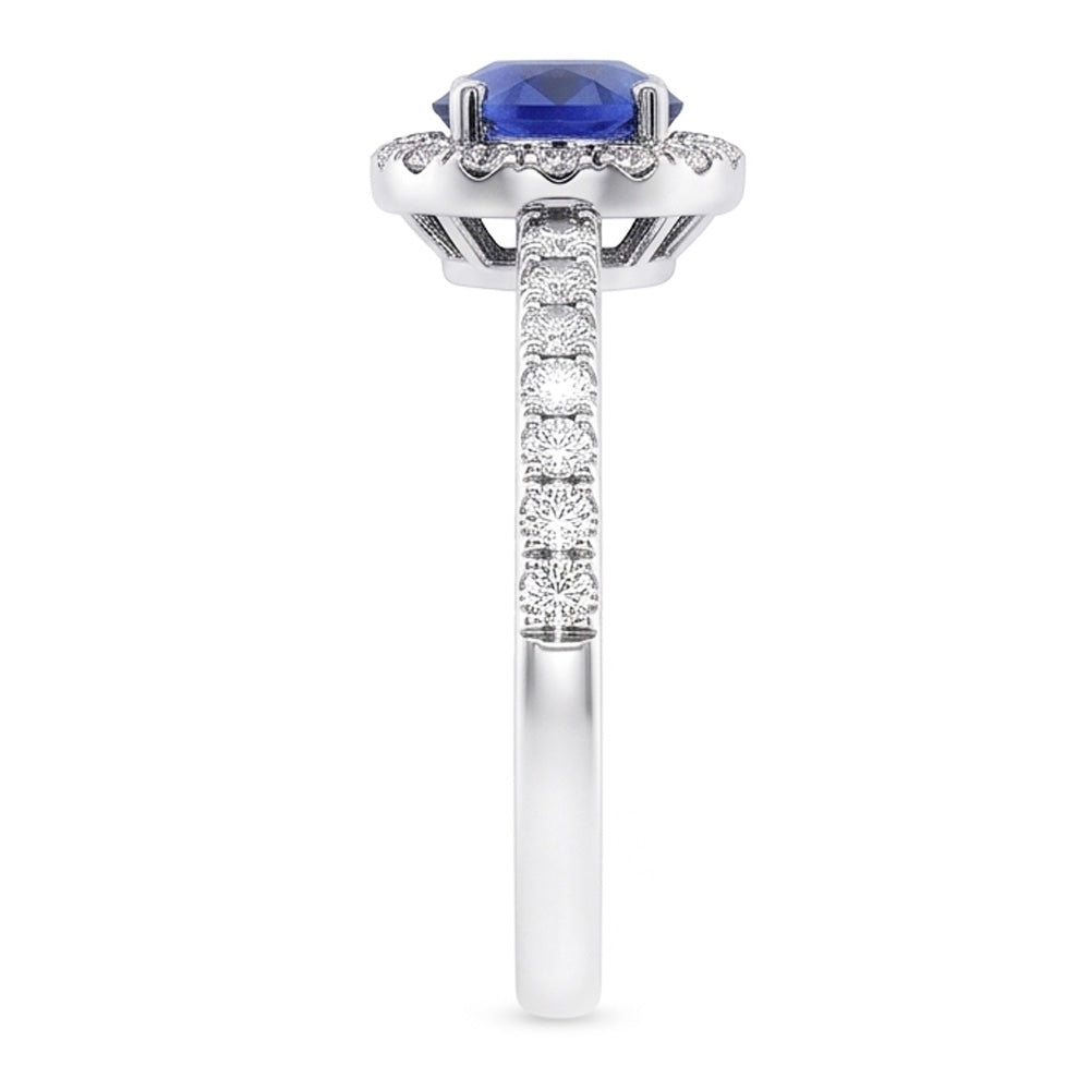 Round Sapphire Halo Ring 2.50 Carats Sparkling Natural Earth Mined Diamond Jewelry