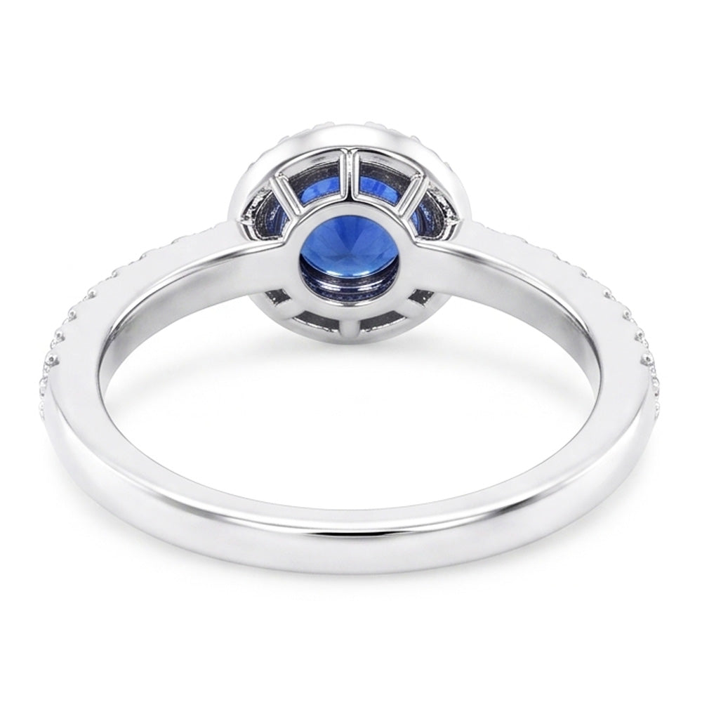 Round Sapphire Halo Ring 2.50 Carats Sparkling Natural Earth Mined Diamond Jewelry