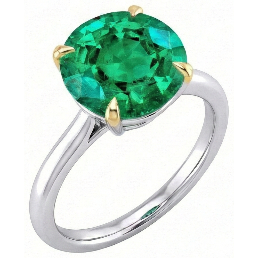 Natural Real ( Not Lab Grown ) Round Shape Green Emerald GIA Birthstone Ring