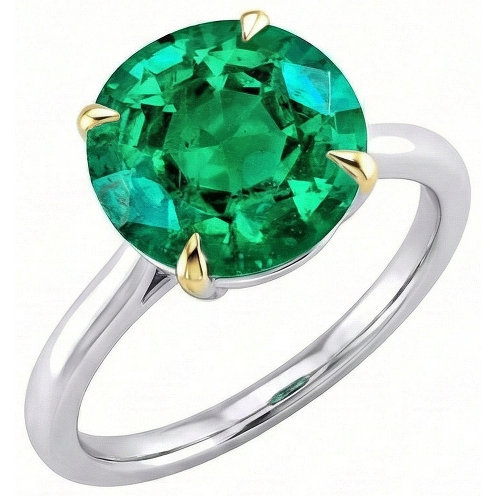 Natural Real ( Not Lab Grown ) Round Shape Green Emerald GIA Birthstone Ring