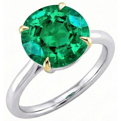 Natural Real ( Not Lab Grown ) Round Shape Green Emerald GIA Birthstone Ring