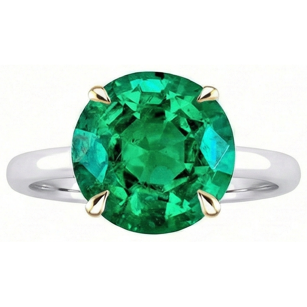 Natural Real ( Not Lab Grown ) Round Shape Green Emerald GIA Birthstone Ring