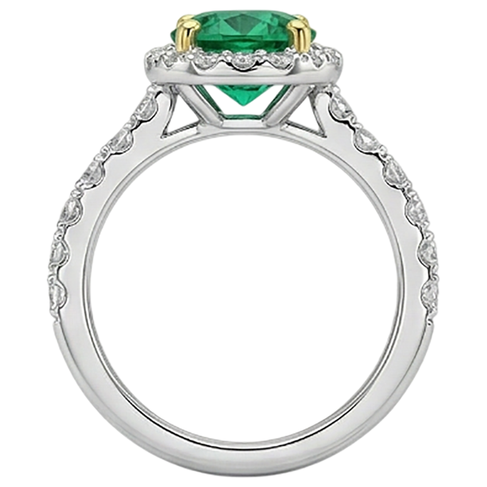 Natural Real ( Not Lab Grown ) Round Shaped Green Emerald GIA Engagement Ring