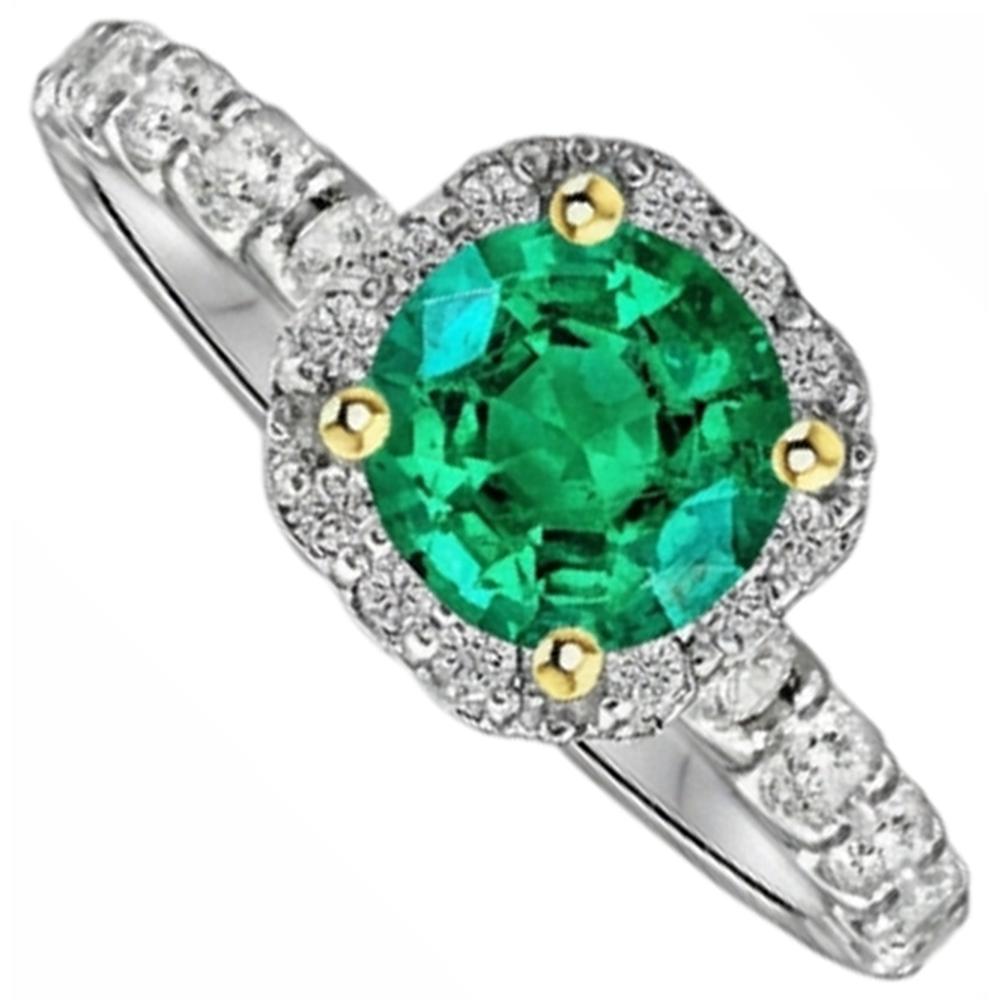Natural Real ( Not Lab Grown ) Round Shaped Green Emerald GIA Engagement Ring