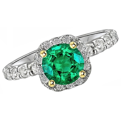 Natural Real ( Not Lab Grown ) Round Shaped Green Emerald GIA Engagement Ring