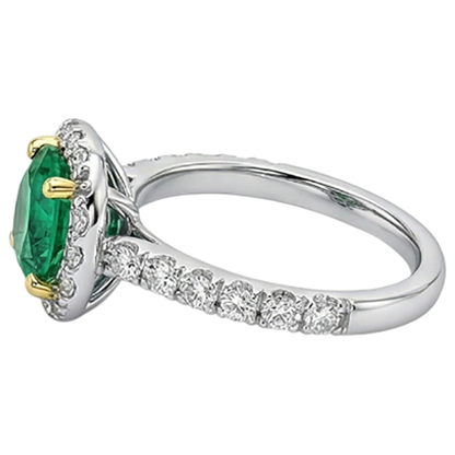 Natural Real ( Not Lab Grown ) Round Shaped Green Emerald GIA Engagement Ring