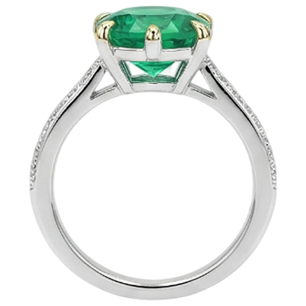 Natural Real ( Not Lab Grown ) Round Solitaire Green Emerald GIA With Accents Engagement Ring
