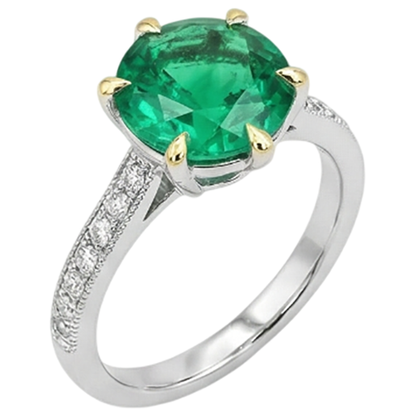 Natural Real ( Not Lab Grown ) Round Solitaire Green Emerald GIA With Accents Engagement Ring