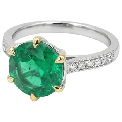 Natural Real ( Not Lab Grown ) Round Solitaire Green Emerald GIA With Accents Engagement Ring