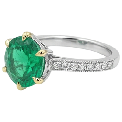 Natural Real ( Not Lab Grown ) Round Solitaire Green Emerald GIA With Accents Engagement Ring