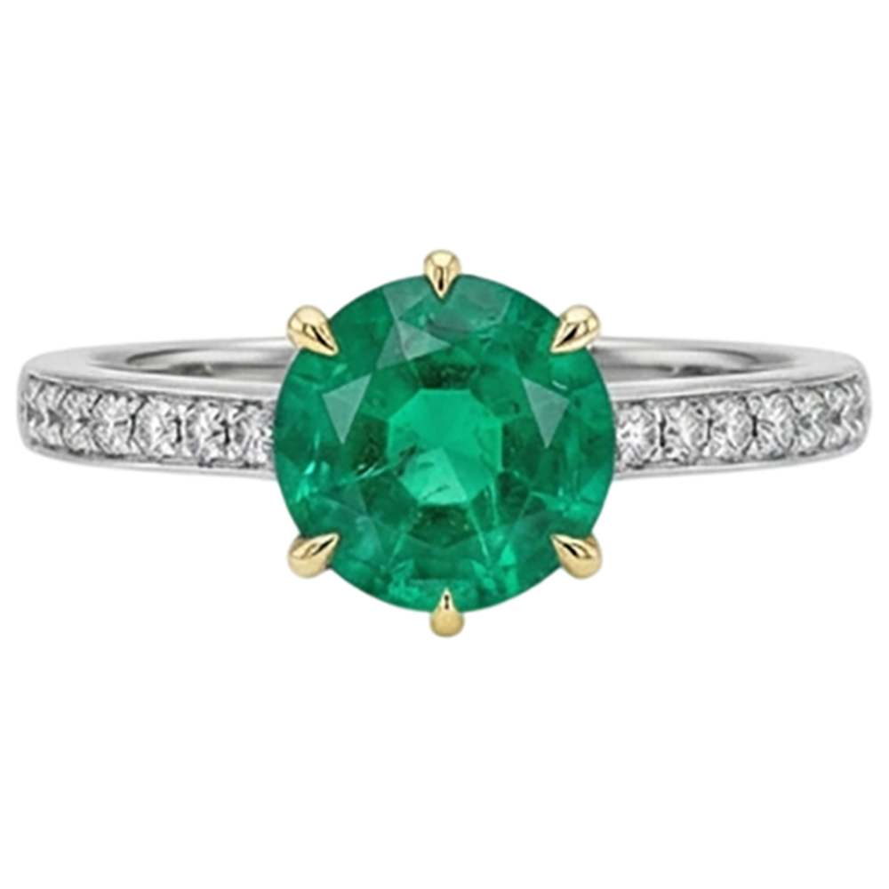 Natural Real ( Not Lab Grown ) Round Solitaire Green Emerald GIA With Accents Engagement Ring