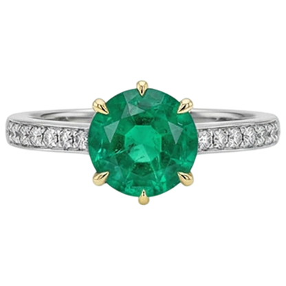 Natural Real ( Not Lab Grown ) Round Solitaire Green Emerald GIA With Accents Engagement Ring