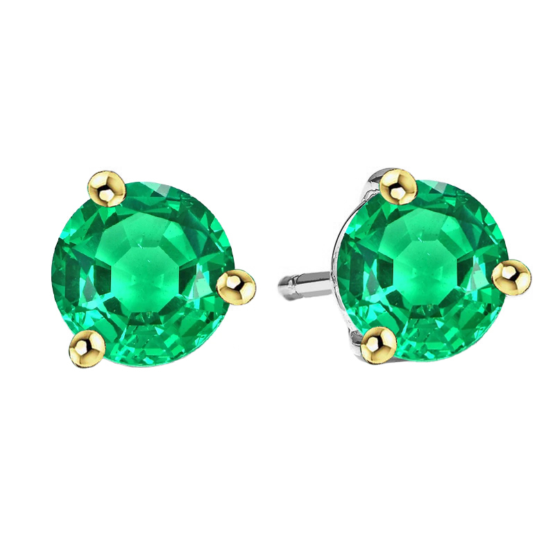 Round Solitaire Green Emerald Earrings Feminine Gold Studs