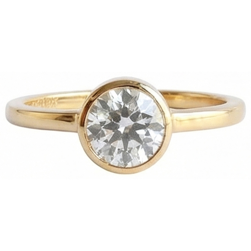 Round Solitaire Old Mine Cut Natural Earth Mined Diamond Ring Bezel Set 1.50 Carats