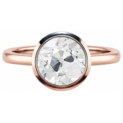 Round Solitaire Ring Old Mine Cut Genuine Natural Earth Mined Diamond Bezel Set 1 Carat Gold 14K