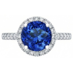 Round Sri Lanka Blue Sapphire Halo Natural Earth Mined Diamond Ring 2.20 Carats Gold 14K