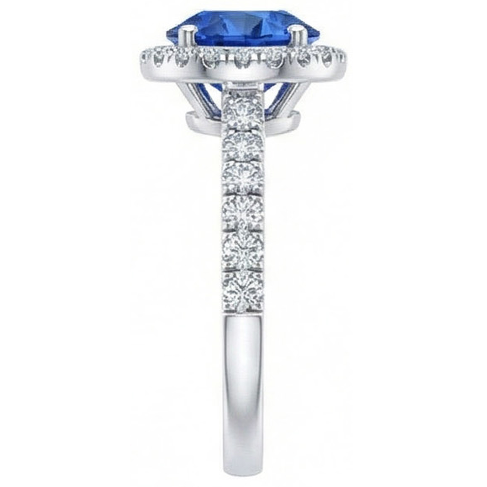 Round Sri Lanka Blue Sapphire Halo Natural Earth Mined Diamond Ring 2.20 Carats Gold 14K