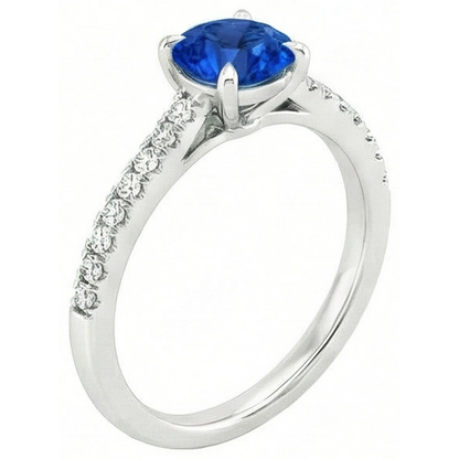 Round Sri Lanka Sapphire Ring Natural Earth Mined Diamond Jewelry White Gold 14K