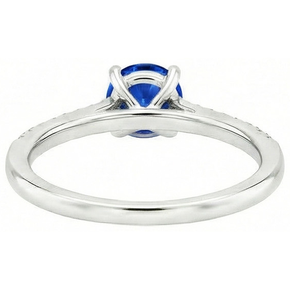 Round Sri Lanka Sapphire Ring Natural Earth Mined Diamond Jewelry White Gold 14K
