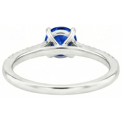 Round Sri Lanka Sapphire Ring Natural Earth Mined Diamond Jewelry White Gold 14K