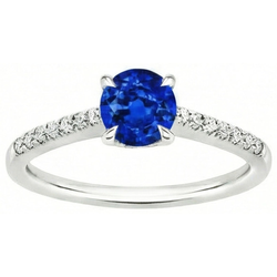 Round Sri Lanka Sapphire Ring Natural Earth Mined Diamond Jewelry White Gold 14K