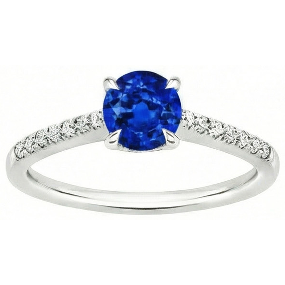 Round Sri Lanka Sapphire Ring Natural Earth Mined Diamond Jewelry White Gold 14K